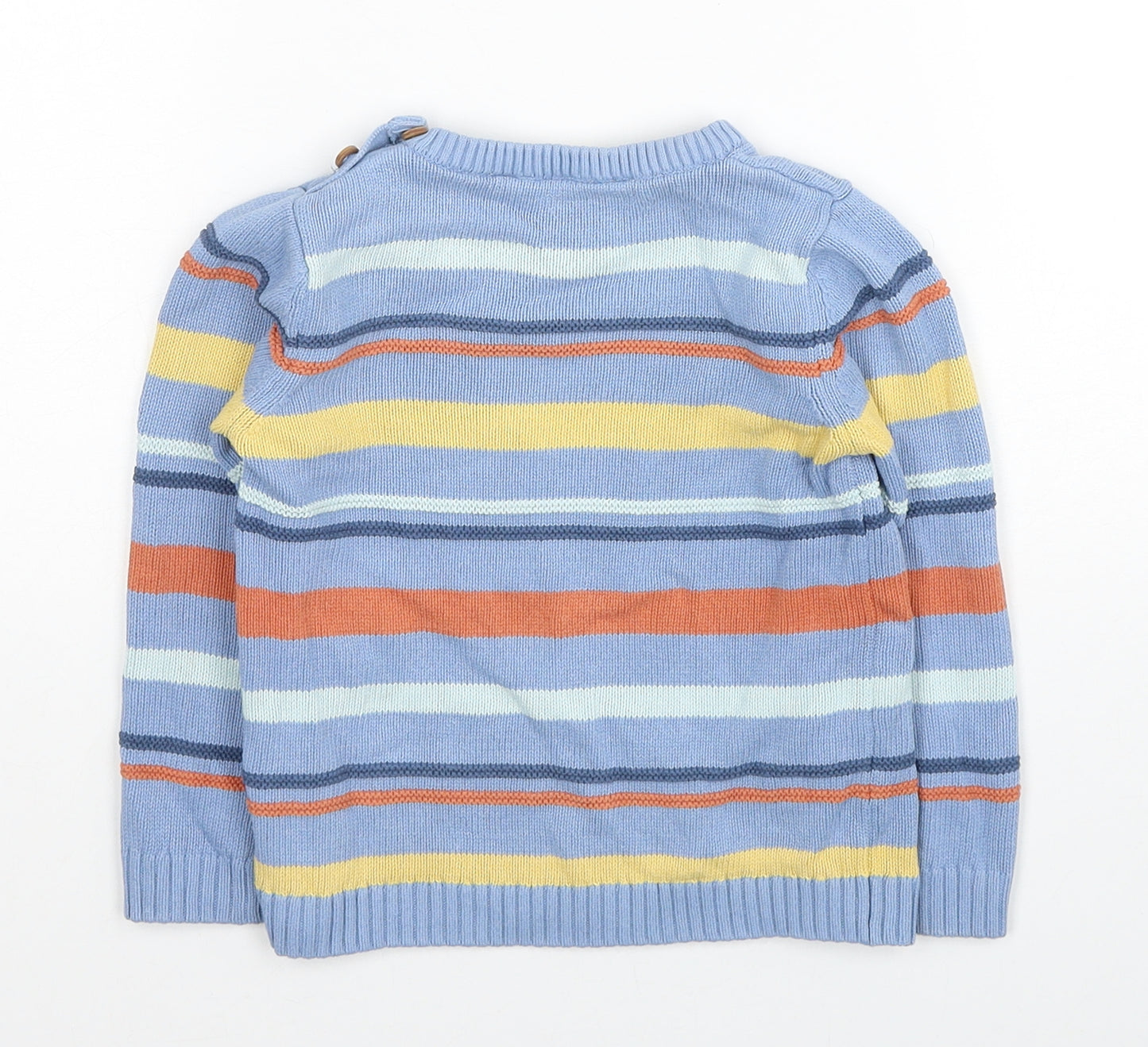 John Lewis Boys Blue Round Neck Striped Cotton Pullover Jumper Size 2-3 Years Button