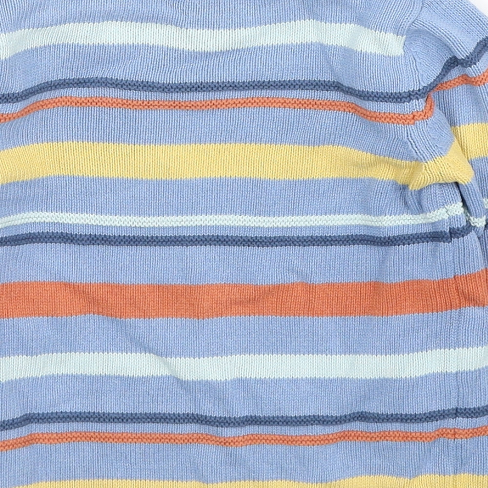John Lewis Boys Blue Round Neck Striped Cotton Pullover Jumper Size 2-3 Years Button