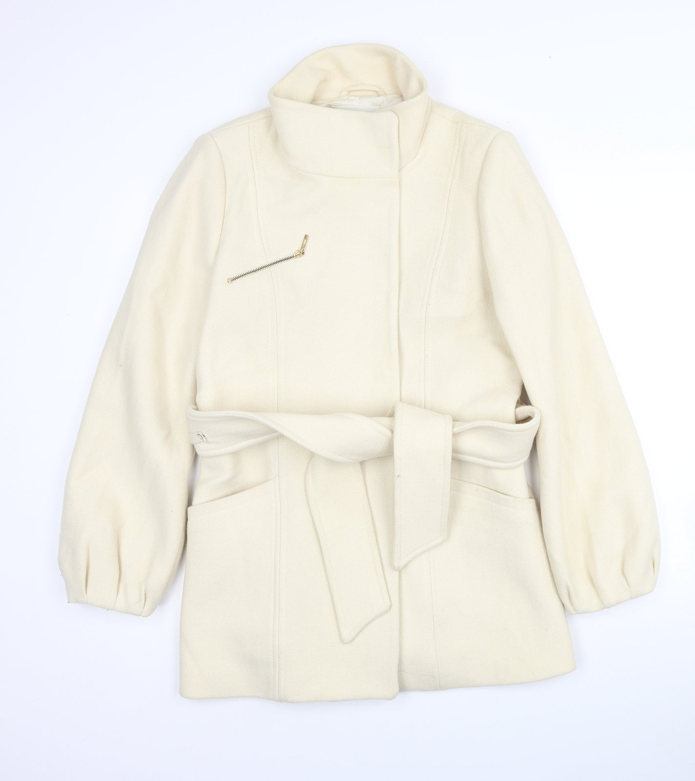 Mango Womens Ivory Pea Coat Jacket Size L Button