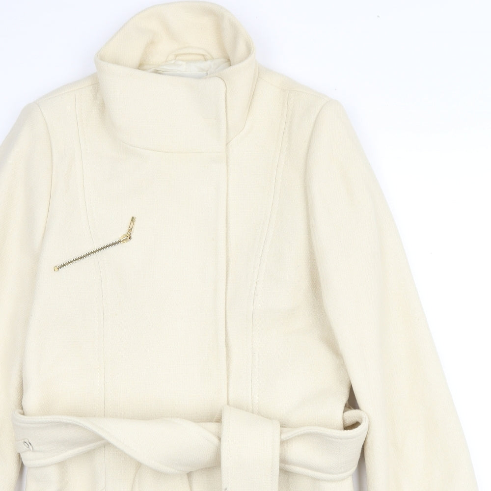 Mango Womens Ivory Pea Coat Jacket Size L Button