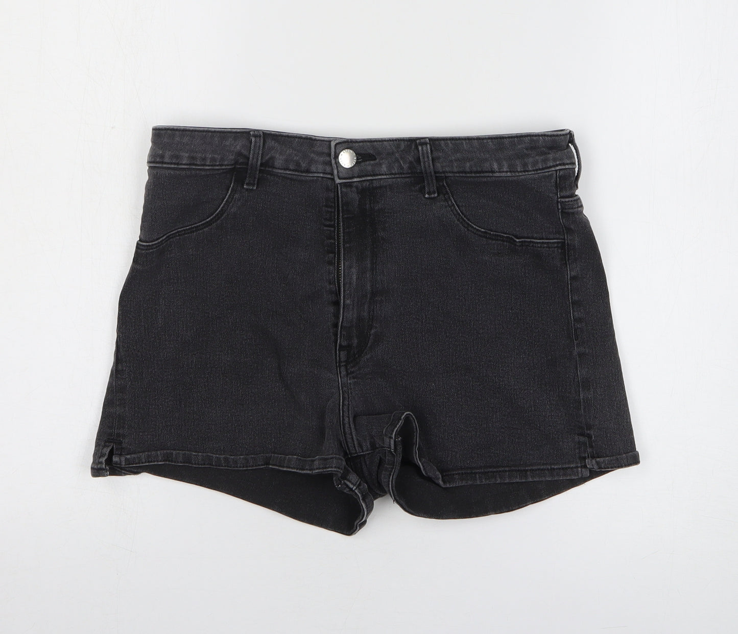 H&M Womens Black Cotton Hot Pants Shorts Size 14 L3 in Regular Zip