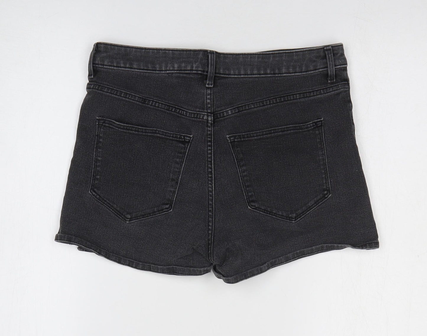 H&M Womens Black Cotton Hot Pants Shorts Size 14 L3 in Regular Zip
