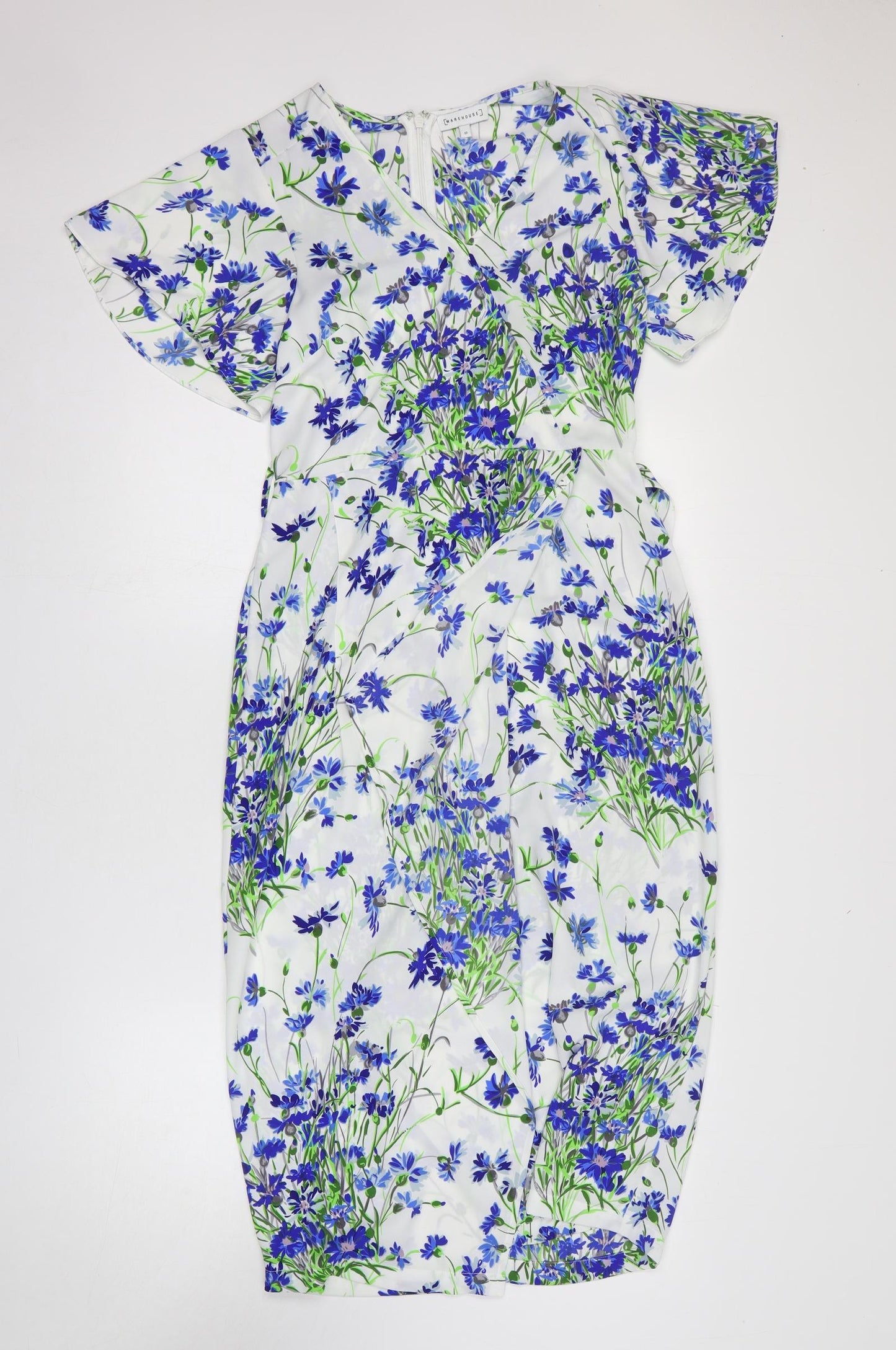 Warehouse Womens Multicoloured Floral Polyester Wrap Dress Size 10 V-Neck Zip