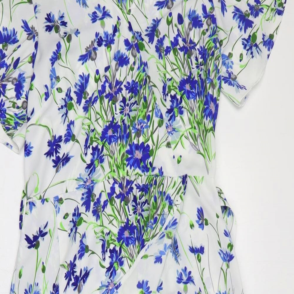 Warehouse Womens Multicoloured Floral Polyester Wrap Dress Size 10 V-Neck Zip