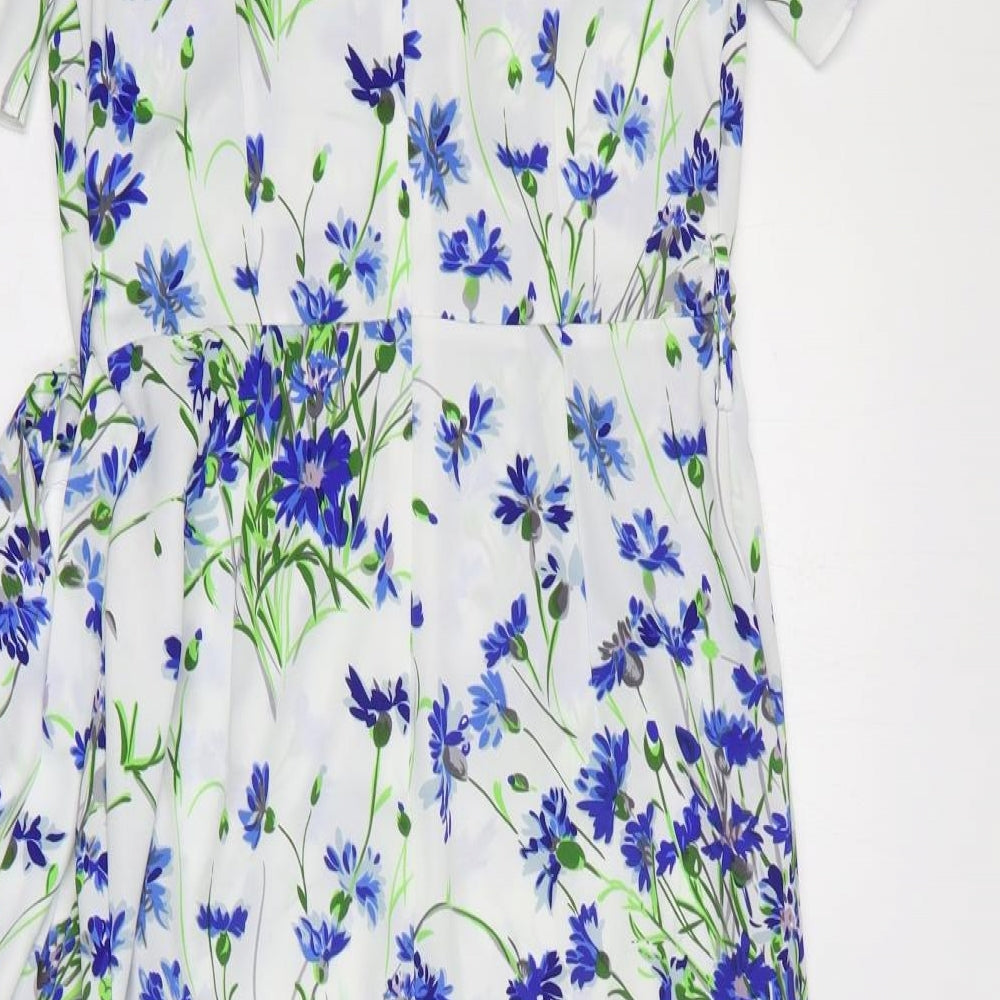 Warehouse Womens Multicoloured Floral Polyester Wrap Dress Size 10 V-Neck Zip