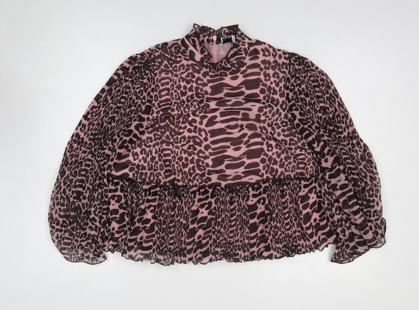 Ganni Womens Pink Animal Print Polyester Basic Blouse Size 34 High Neck
