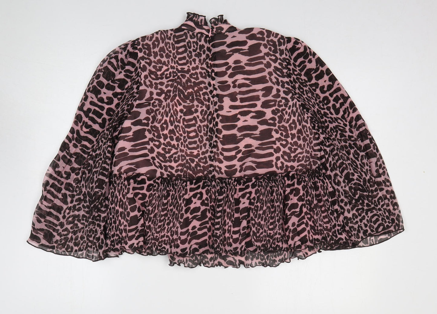 Ganni Womens Pink Animal Print Polyester Basic Blouse Size 34 High Neck