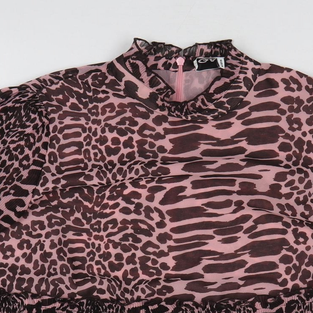 Ganni Womens Pink Animal Print Polyester Basic Blouse Size 34 High Neck