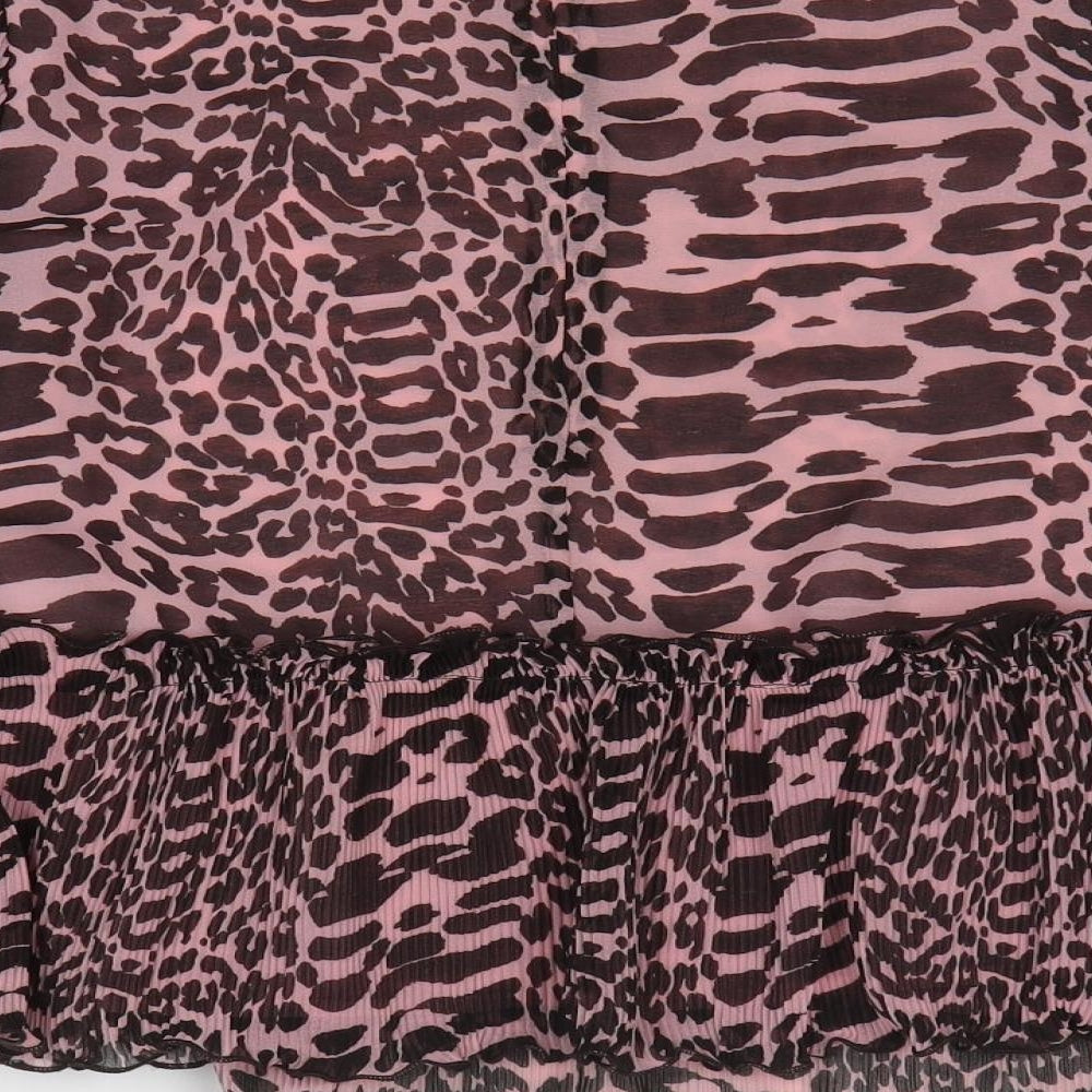 Ganni Womens Pink Animal Print Polyester Basic Blouse Size 34 High Neck
