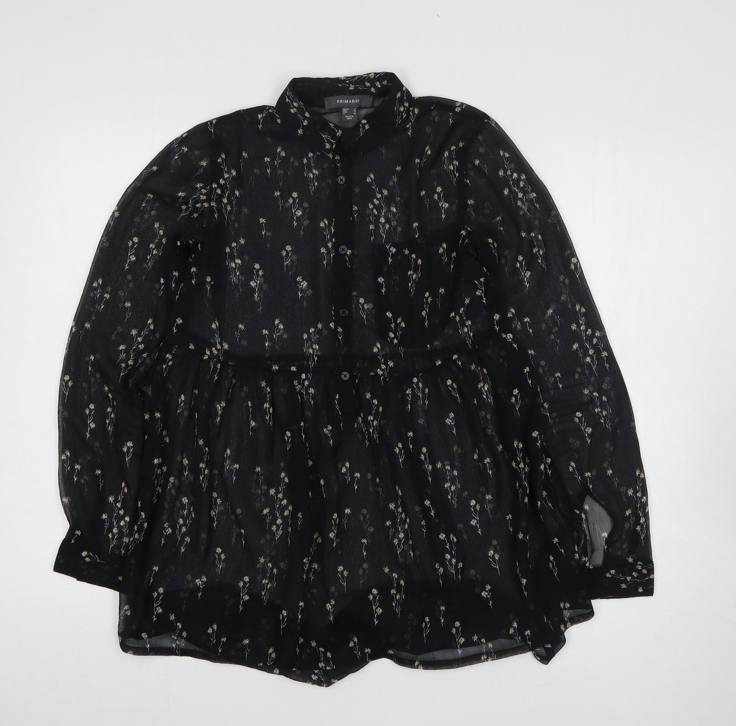 Primark Womens Black Floral Polyester Basic Blouse Size 4XL Collared
