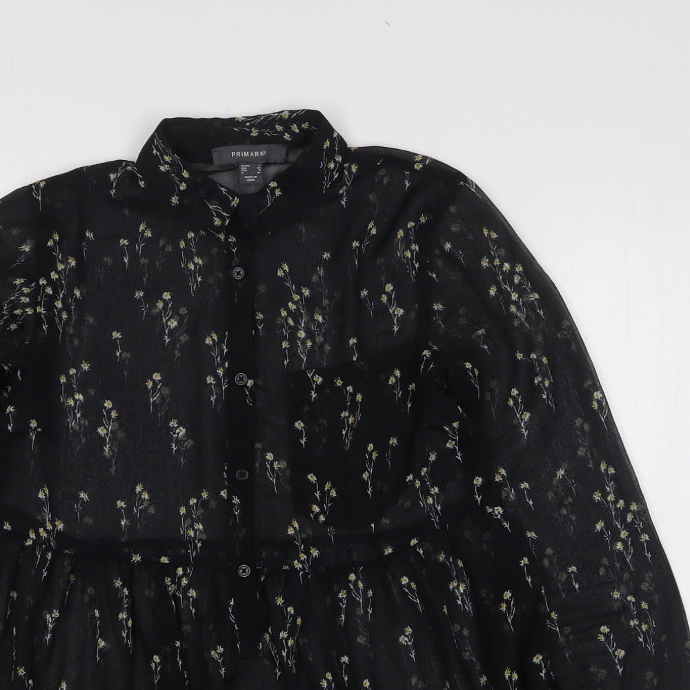 Primark Womens Black Floral Polyester Basic Blouse Size 4XL Collared