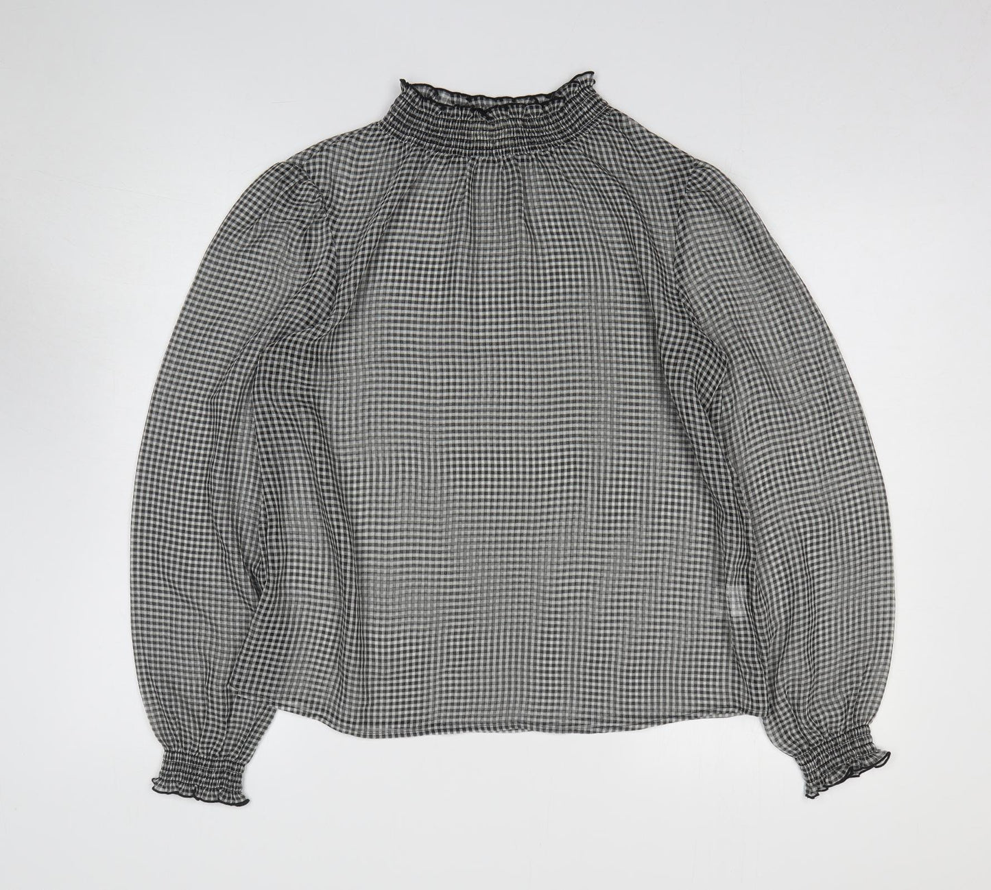 Hush Womens Grey Plaid Polyester Basic Blouse Size 12 Mock Neck