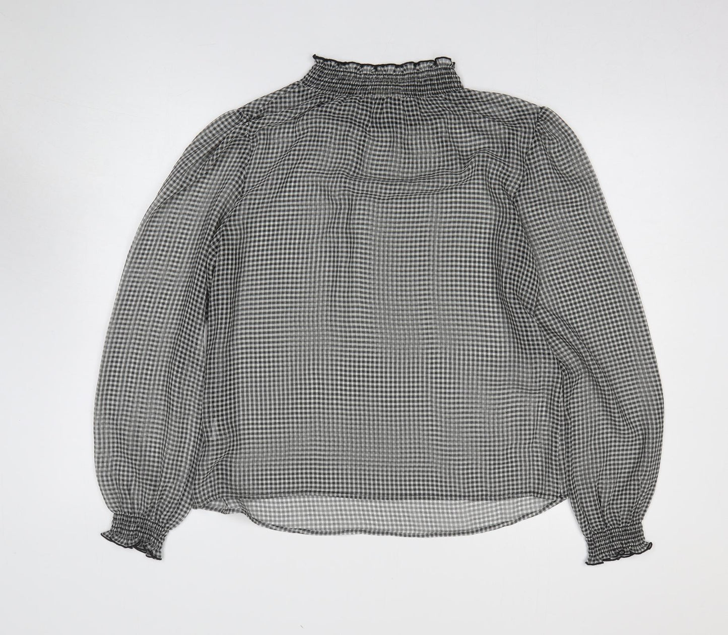 Hush Womens Grey Plaid Polyester Basic Blouse Size 12 Mock Neck