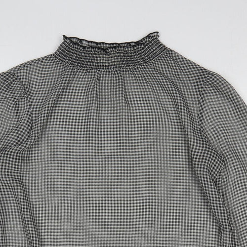 Hush Womens Grey Plaid Polyester Basic Blouse Size 12 Mock Neck
