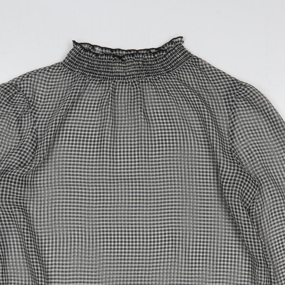 Hush Womens Grey Plaid Polyester Basic Blouse Size 12 Mock Neck