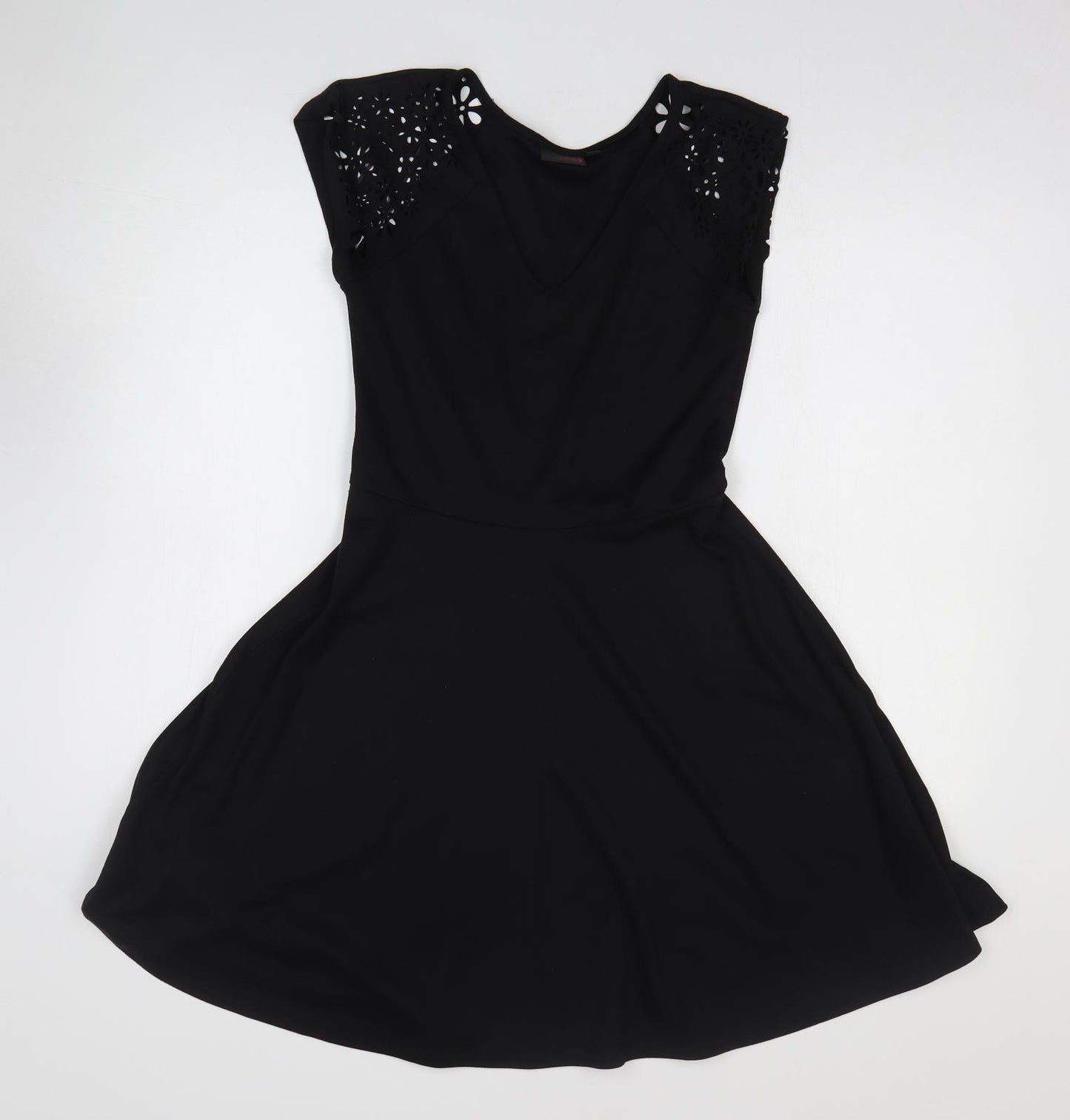 NEXT Womens Black Polyester Skater Dress Size 8 V-Neck Pullover