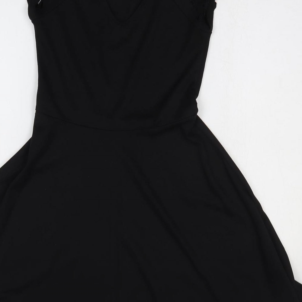 NEXT Womens Black Polyester Skater Dress Size 8 V-Neck Pullover