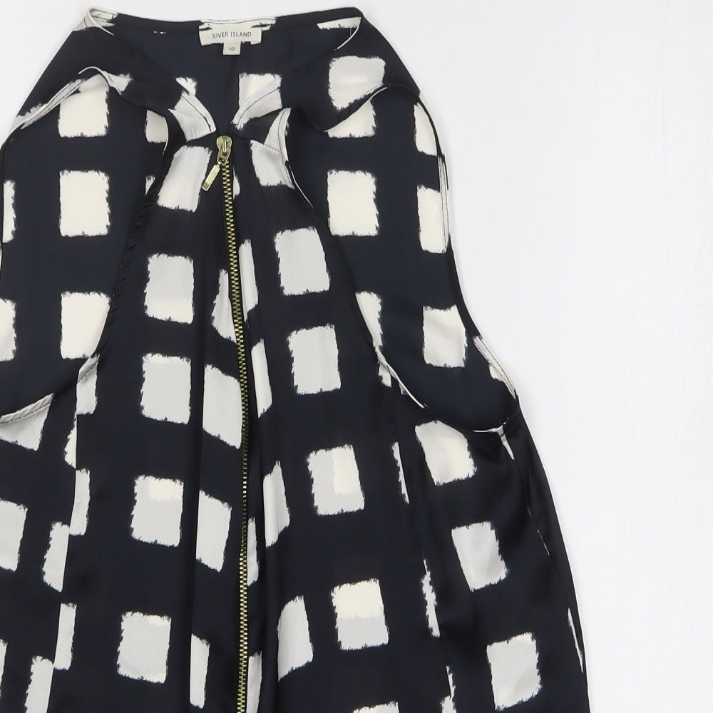 River Island Womens Black Geometric Polyester Basic Blouse Size 10 V-Neck
