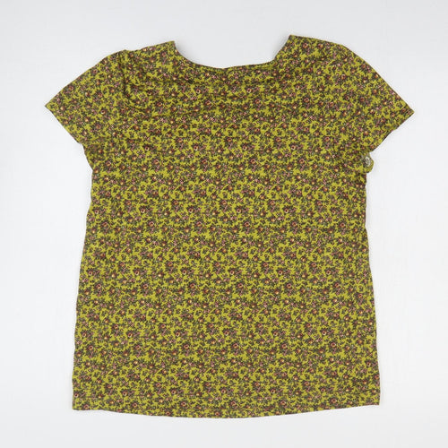 NEXT Womens Yellow Floral 100% Cotton Basic Blouse Size 10 Round Neck