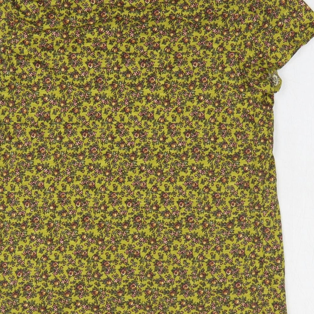 NEXT Womens Yellow Floral 100% Cotton Basic Blouse Size 10 Round Neck