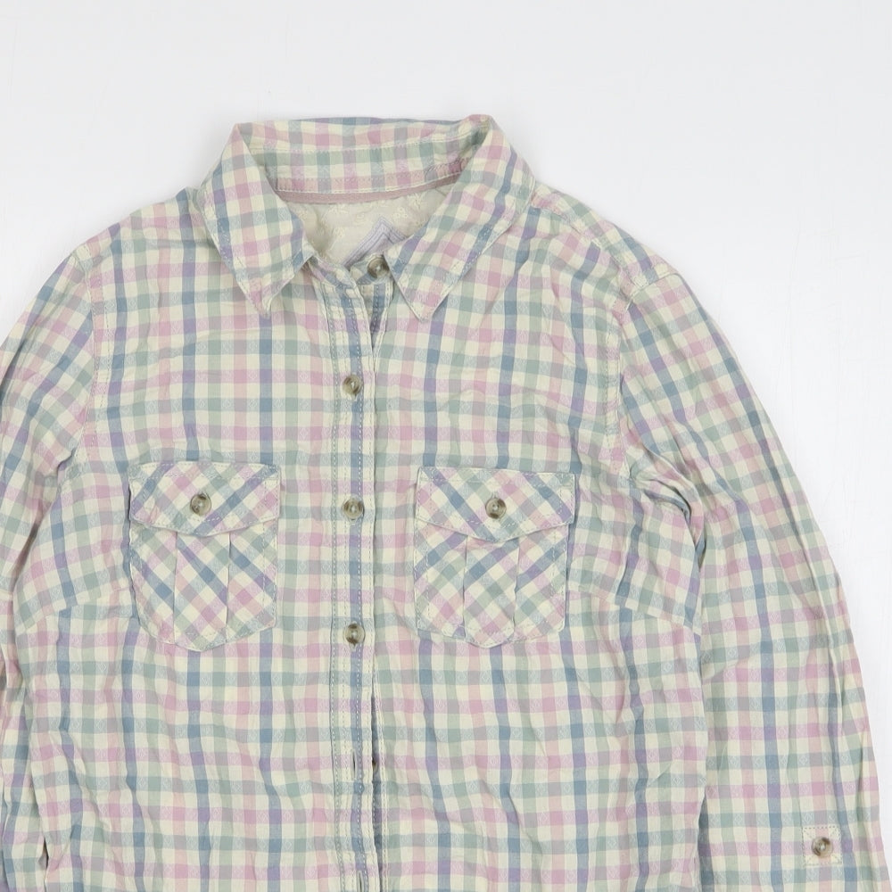 Marks and Spencer Womens Multicoloured Check 100% Cotton Basic Button-Up Size 8 Round Neck
