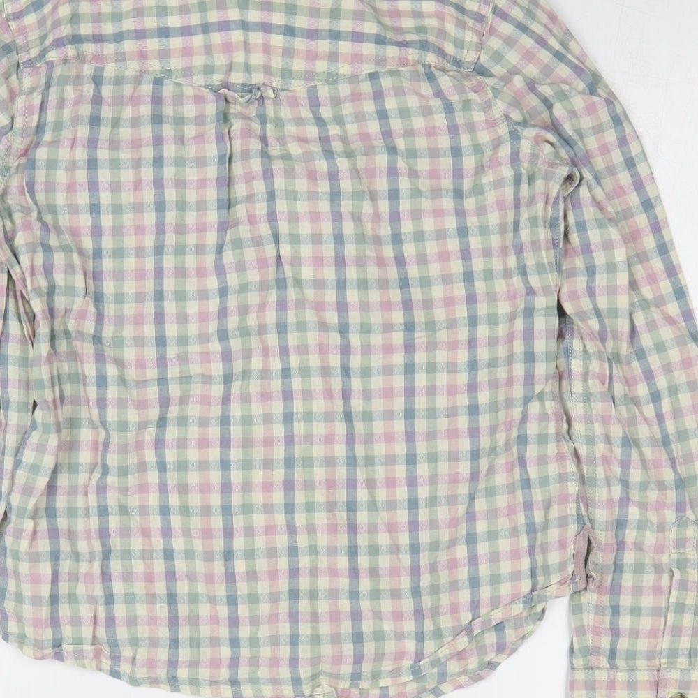 Marks and Spencer Womens Multicoloured Check 100% Cotton Basic Button-Up Size 8 Round Neck