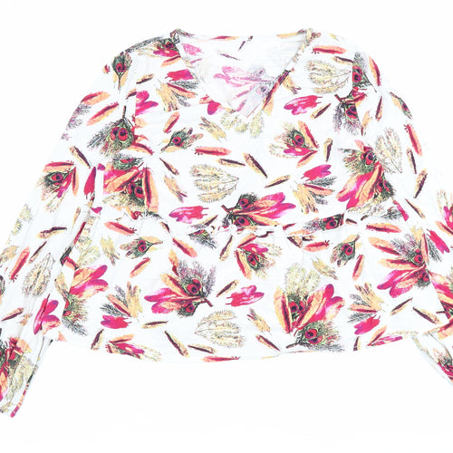 Emery Rose Womens Multicoloured Geometric Polyester Basic Blouse Size L V-Neck
