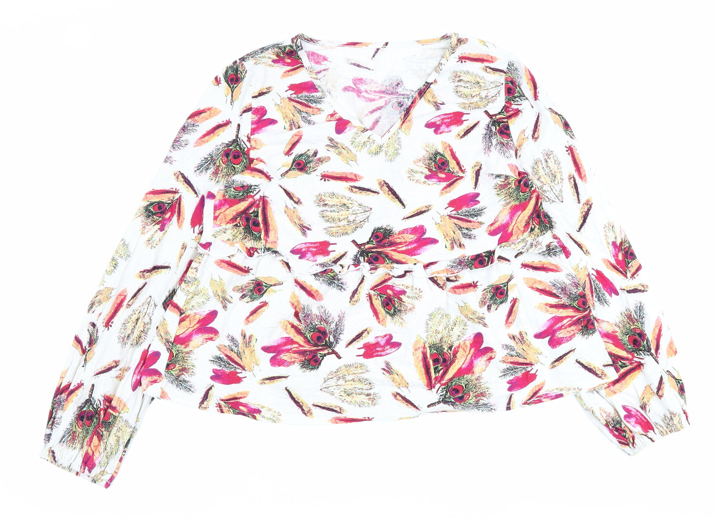 Emery Rose Womens Multicoloured Geometric Polyester Basic Blouse Size L V-Neck