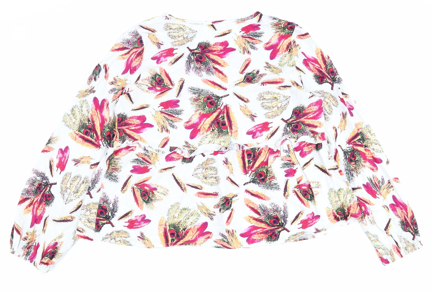 Emery Rose Womens Multicoloured Geometric Polyester Basic Blouse Size L V-Neck