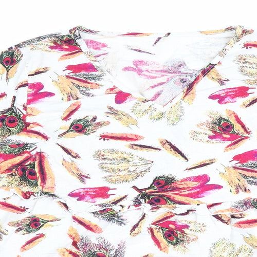 Emery Rose Womens Multicoloured Geometric Polyester Basic Blouse Size L V-Neck