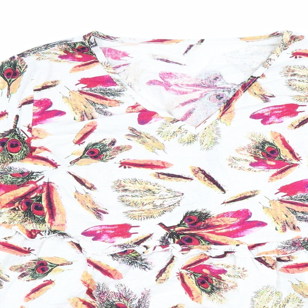 Emery Rose Womens Multicoloured Geometric Polyester Basic Blouse Size L V-Neck