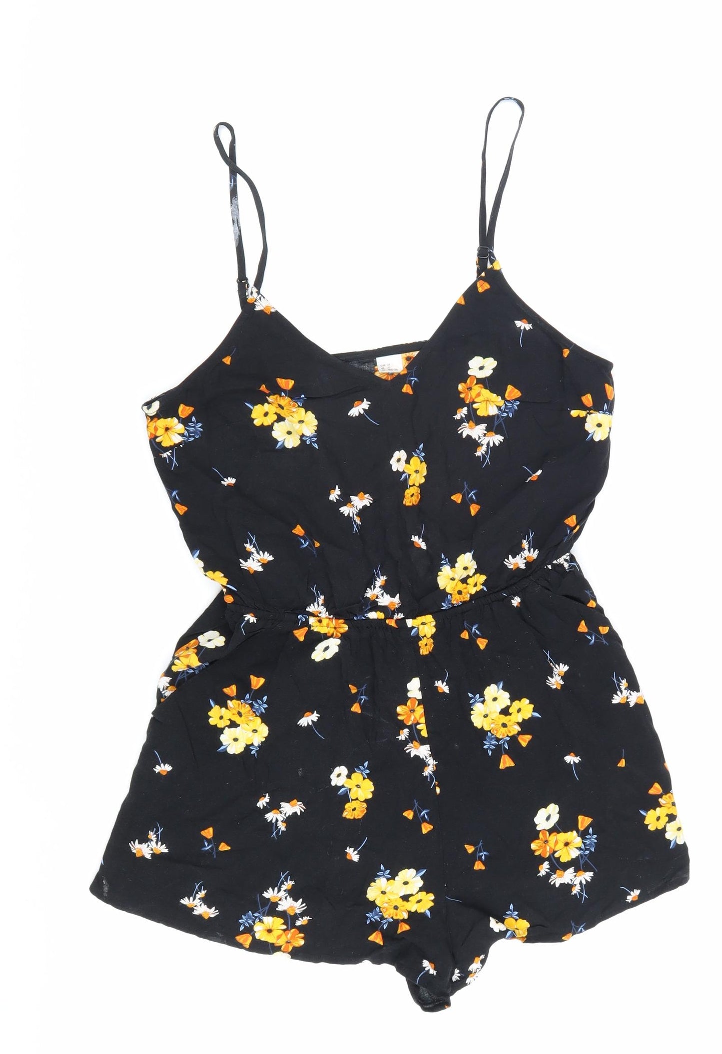 Preworn Womens Black Floral 100% Viscose Playsuit One-Piece Size 10 L3 in