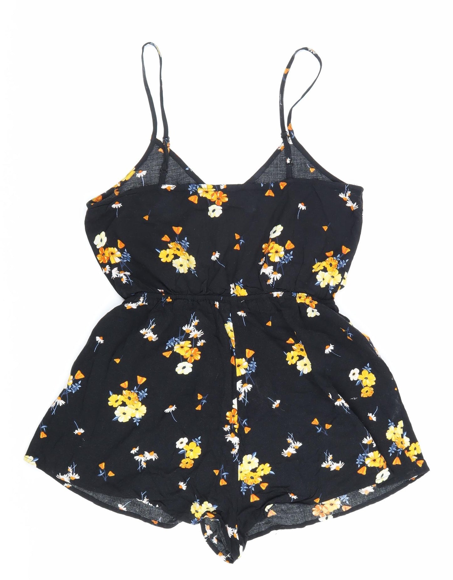 Preworn Womens Black Floral 100% Viscose Playsuit One-Piece Size 10 L3 in