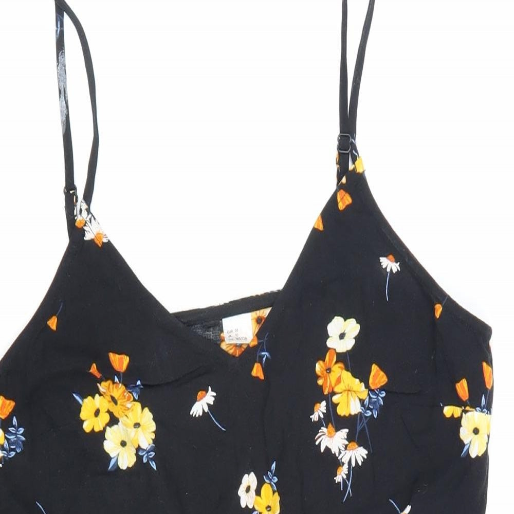 Preworn Womens Black Floral 100% Viscose Playsuit One-Piece Size 10 L3 in