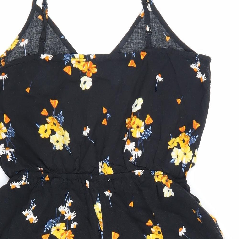 Preworn Womens Black Floral 100% Viscose Playsuit One-Piece Size 10 L3 in