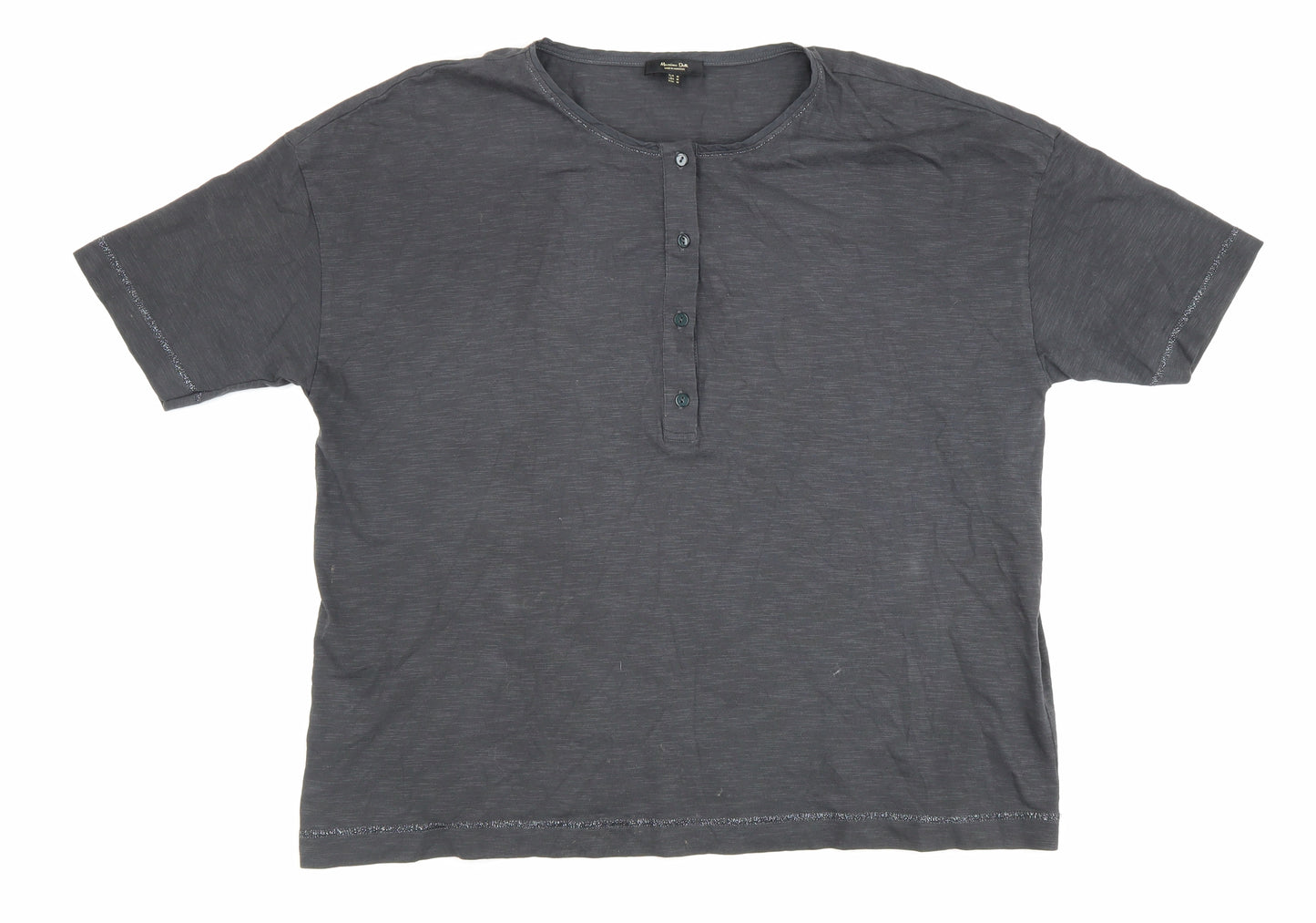 Massimo Dutti Womens Grey 100% Cotton Basic T-Shirt Size M Round Neck