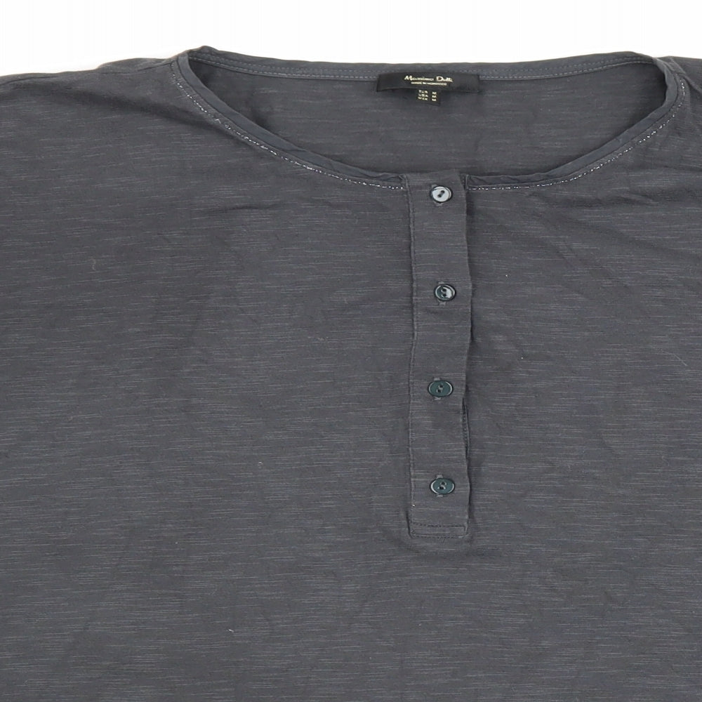 Massimo Dutti Womens Grey 100% Cotton Basic T-Shirt Size M Round Neck