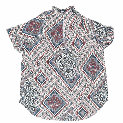Walls Womens Multicoloured Geometric Viscose Basic Blouse Size L Mock Neck