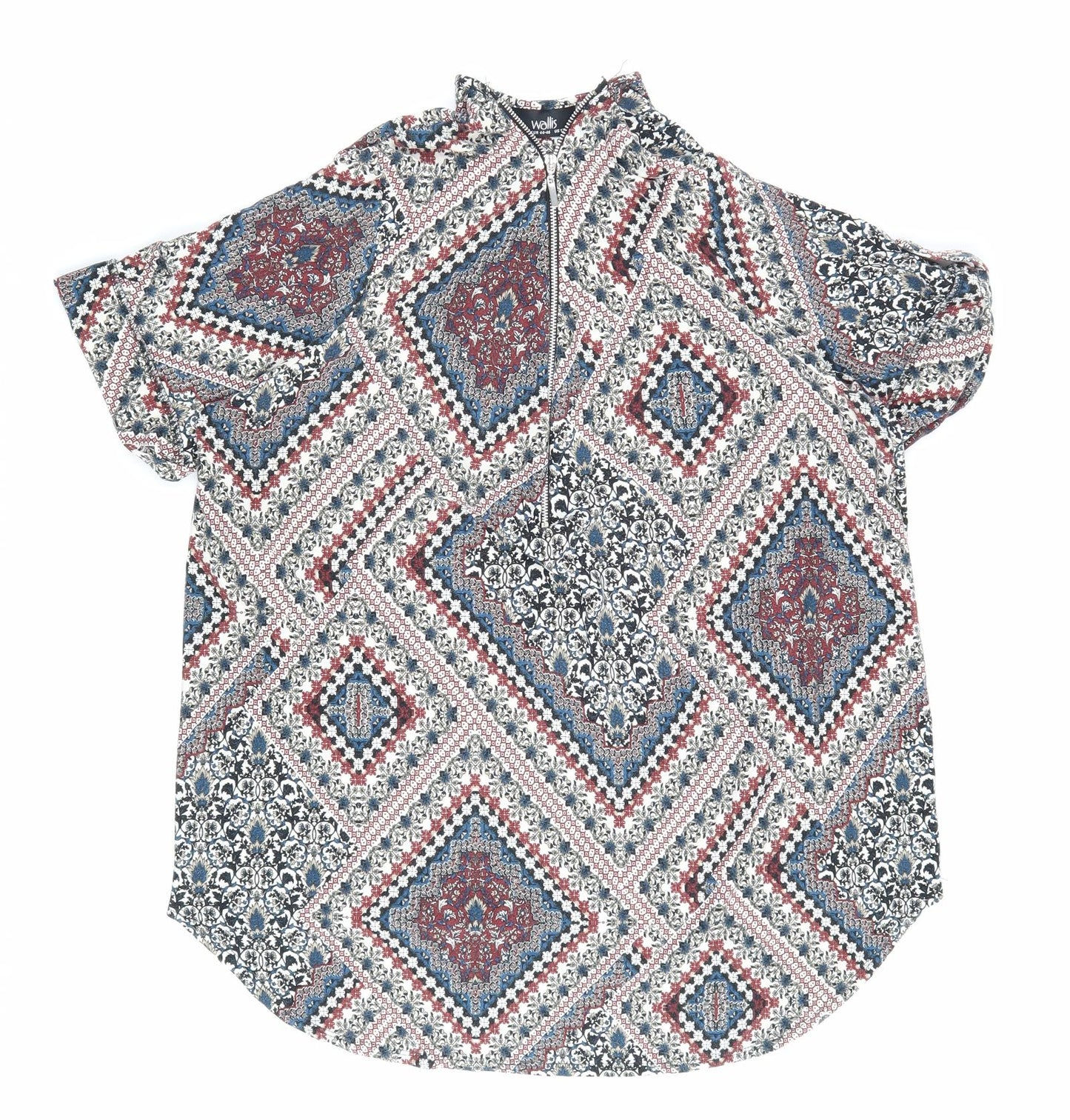 Walls Womens Multicoloured Geometric Viscose Basic Blouse Size L Mock Neck