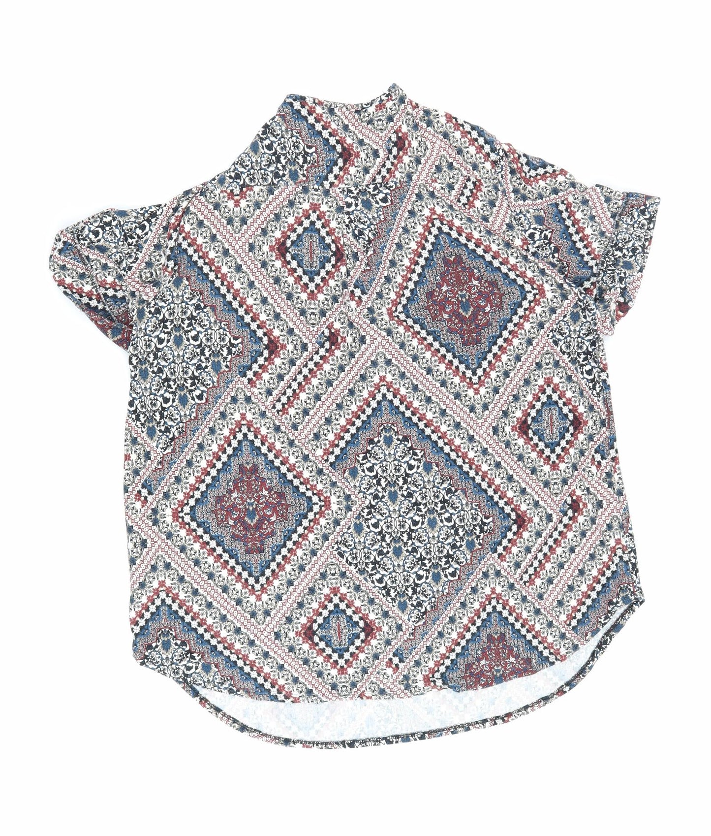 Walls Womens Multicoloured Geometric Viscose Basic Blouse Size L Mock Neck