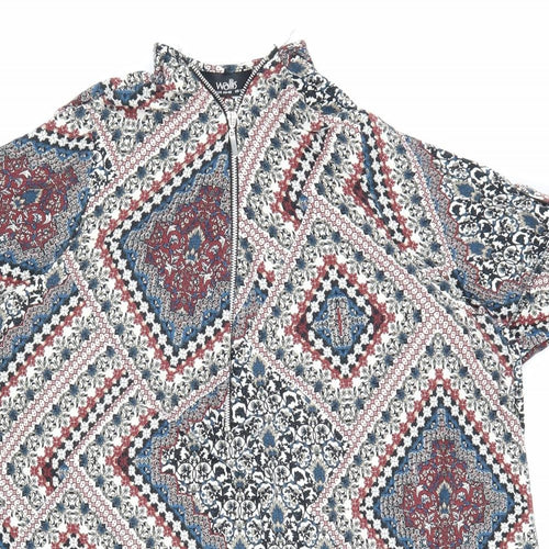 Walls Womens Multicoloured Geometric Viscose Basic Blouse Size L Mock Neck
