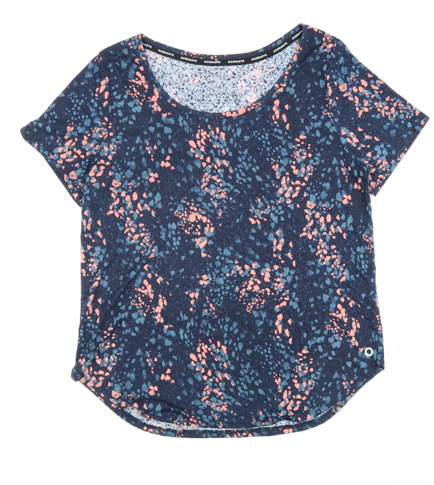 Marks and Spencer Womens Multicoloured Geometric Polyester Basic T-Shirt Size 12 Boat Neck