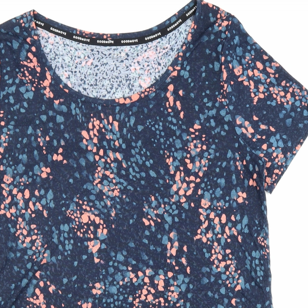 Marks and Spencer Womens Multicoloured Geometric Polyester Basic T-Shirt Size 12 Boat Neck