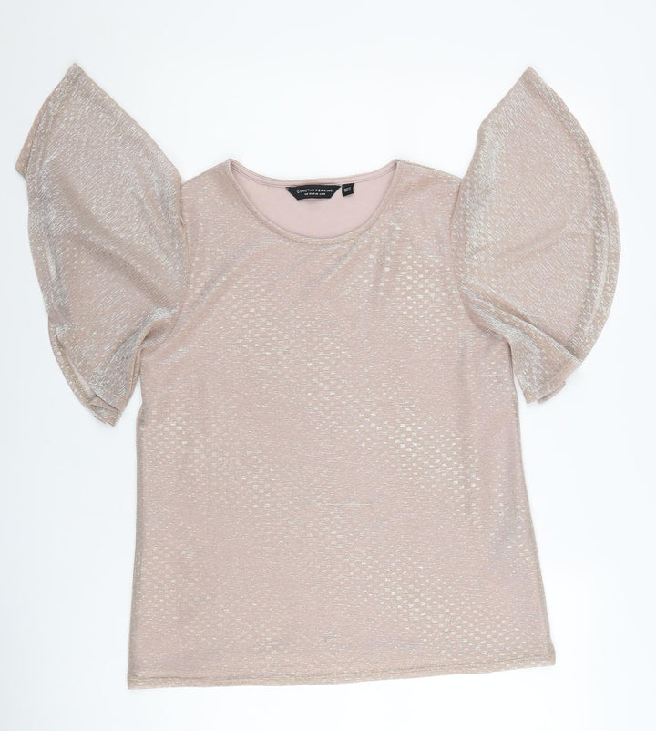 Dorothy Perkins Womens Pink Polyester Basic Blouse Size 12 Round Neck - Metallic