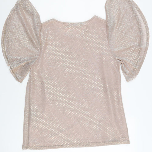 Dorothy Perkins Womens Pink Polyester Basic Blouse Size 12 Round Neck - Metallic