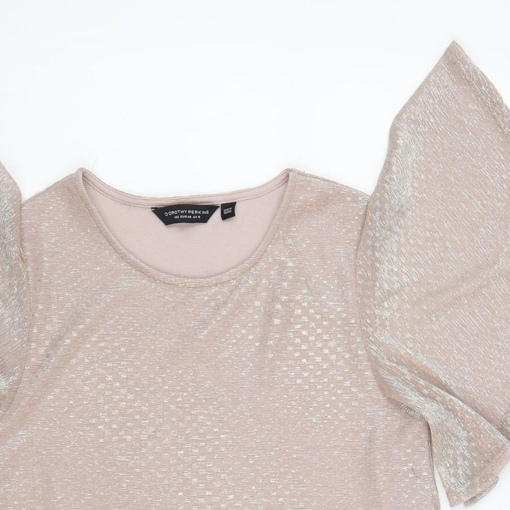 Dorothy Perkins Womens Pink Polyester Basic Blouse Size 12 Round Neck - Metallic