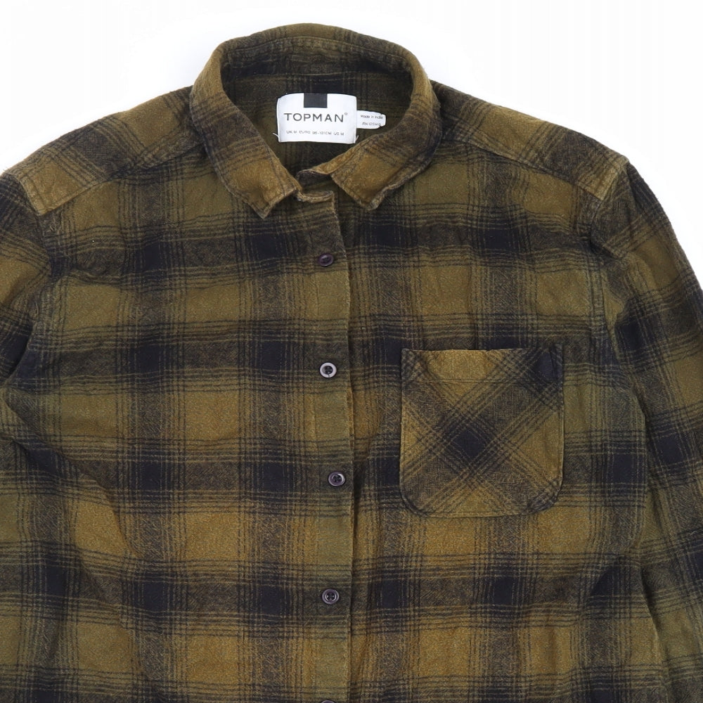 Topman Mens Green Plaid Cotton Button-Up Size M Collared Button
