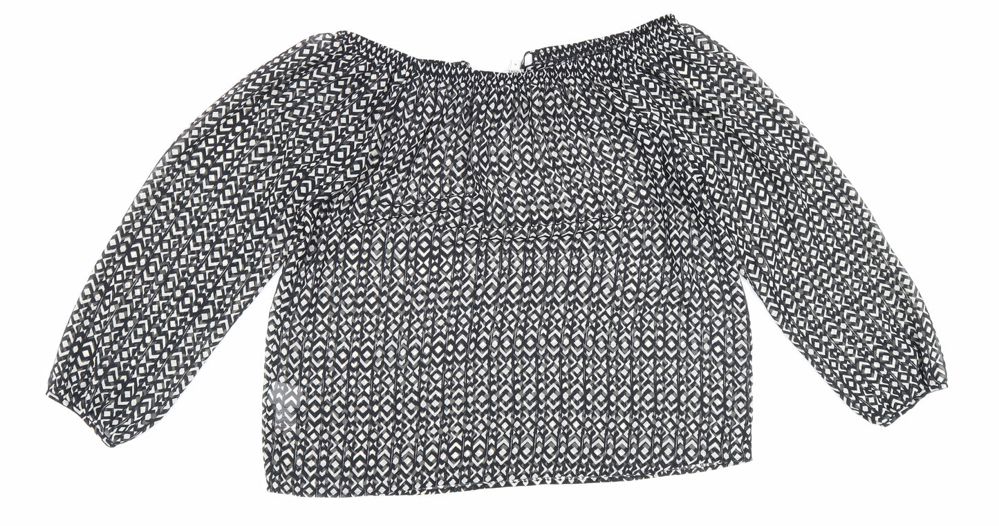 NEXT Womens Black Geometric Polyester Basic Blouse Size 10 Scoop Neck