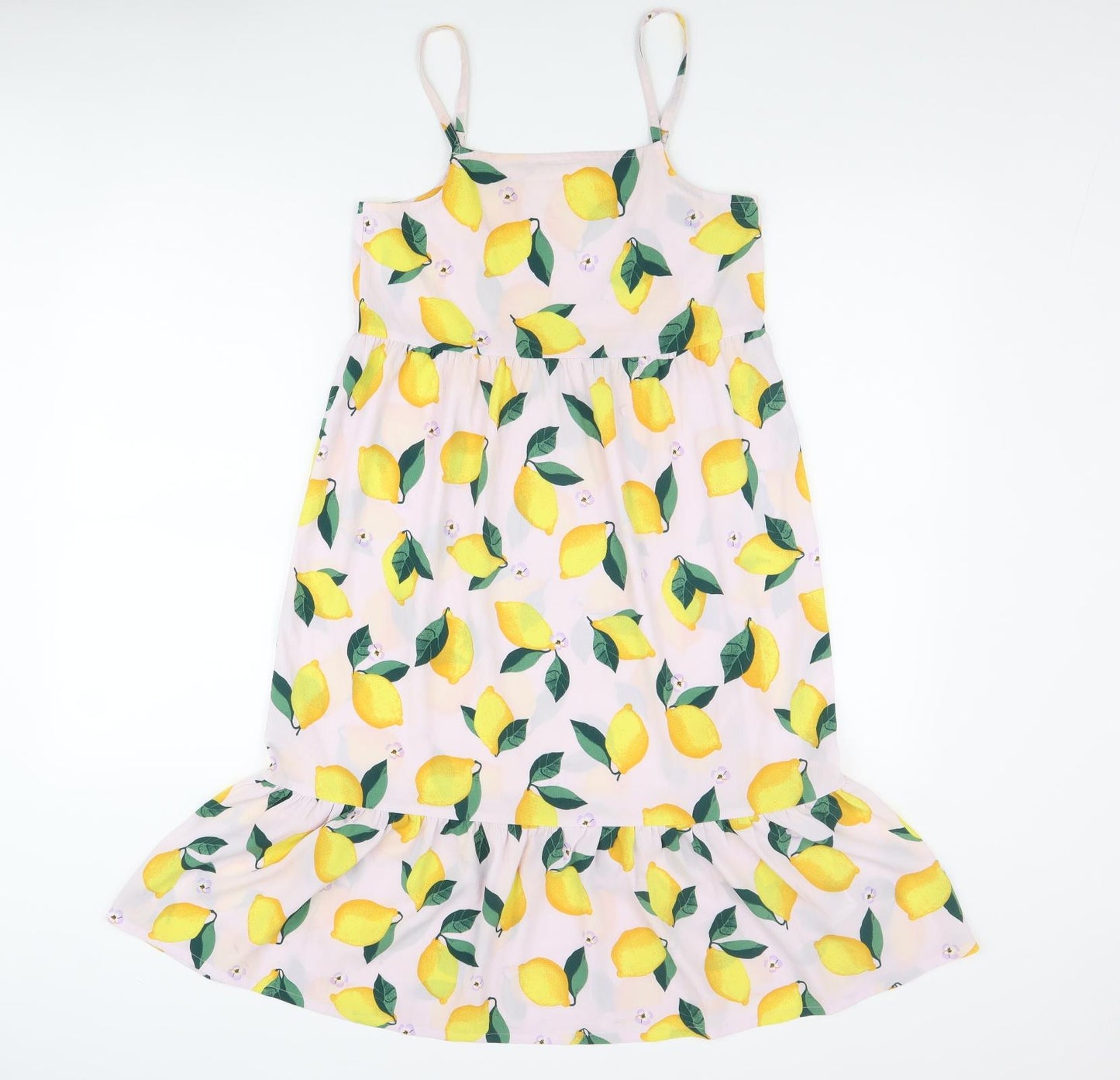 H&M Girls Multicoloured Geometric Polyester Tank Dress Size 10-11 Years Square Neck Pullover - Lemon Pattern