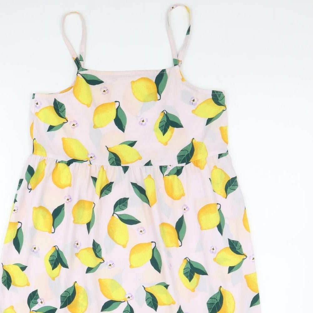 H&M Girls Multicoloured Geometric Polyester Tank Dress Size 10-11 Years Square Neck Pullover - Lemon Pattern